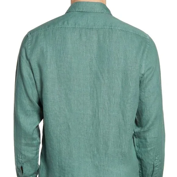 Hugo Boss Men's Regular Fit Solid Green Linen Shirt 2X-Large Casual Button Down Shirts